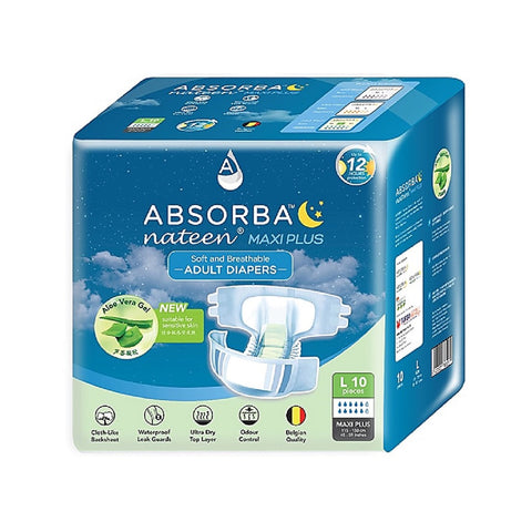 Absorba Nateen Maxi Plus Adult Diapers Size L 10's (115-150cm / 45-59 inches)