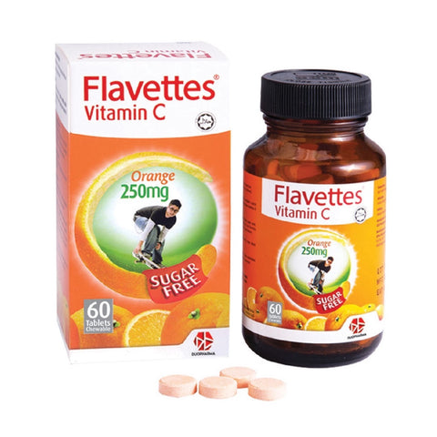 Flavettes Vitamin C 250mg Sugar Free Chewable Tablet 60's (Orange Flavour)