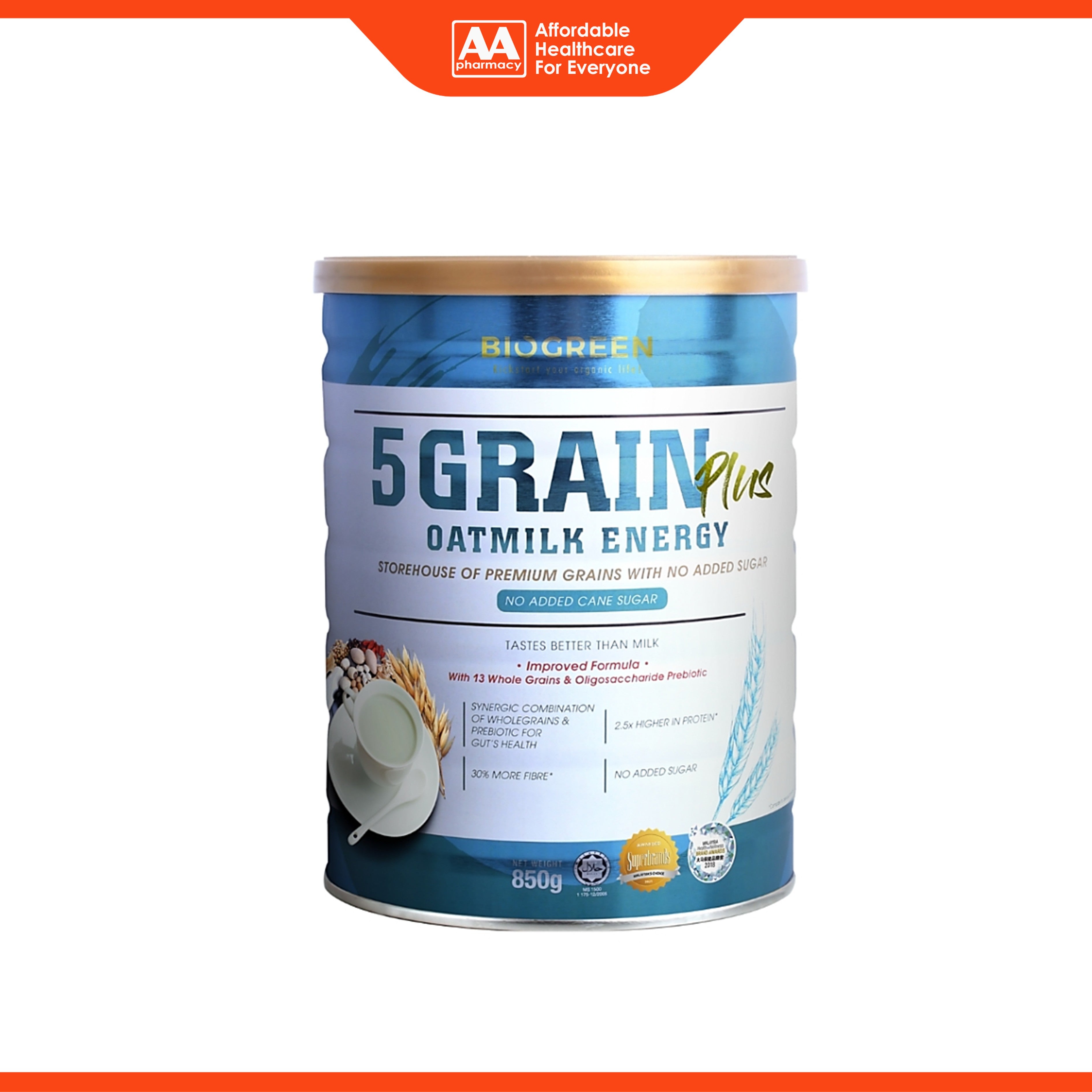Biogreen 5 Grain Plus Oatmilk Energy (No Added Cane Sugar) 850g