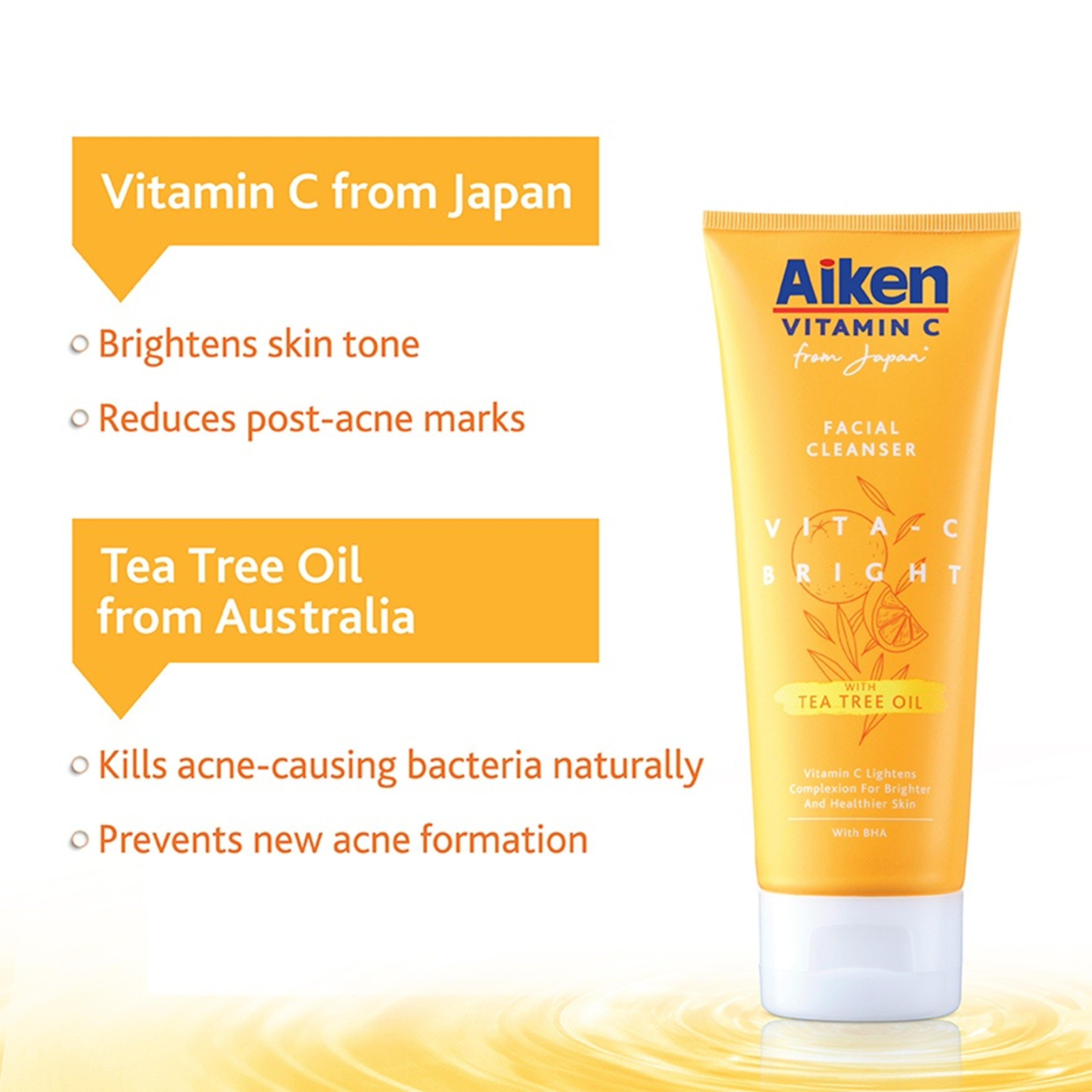 Aiken Vitamin C Facial Cleanser with Tea Tree Oil and BHA 100g (Vita-C Bright)
