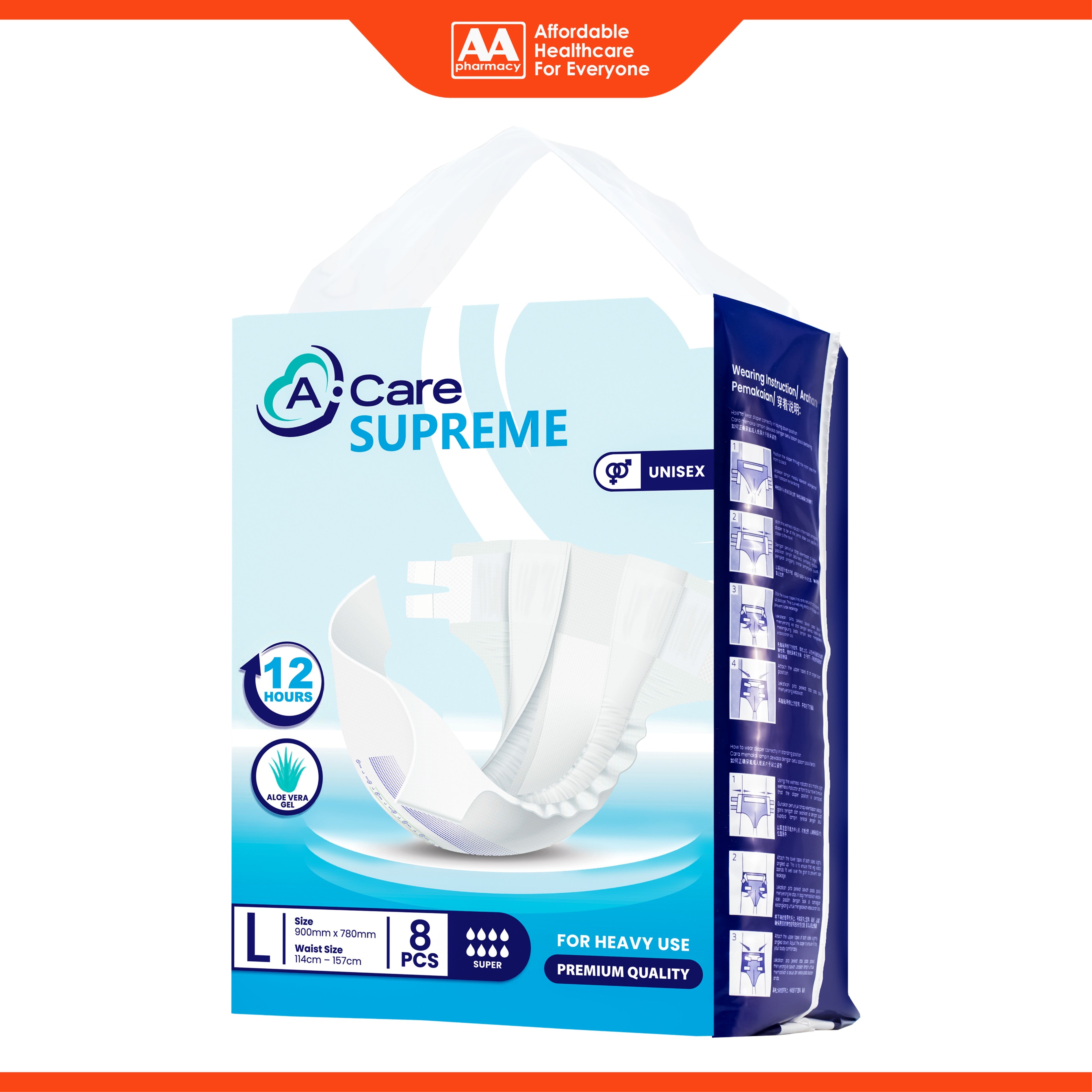 A-Care Supreme Adult Diapers Size L 8's (114-157cm)