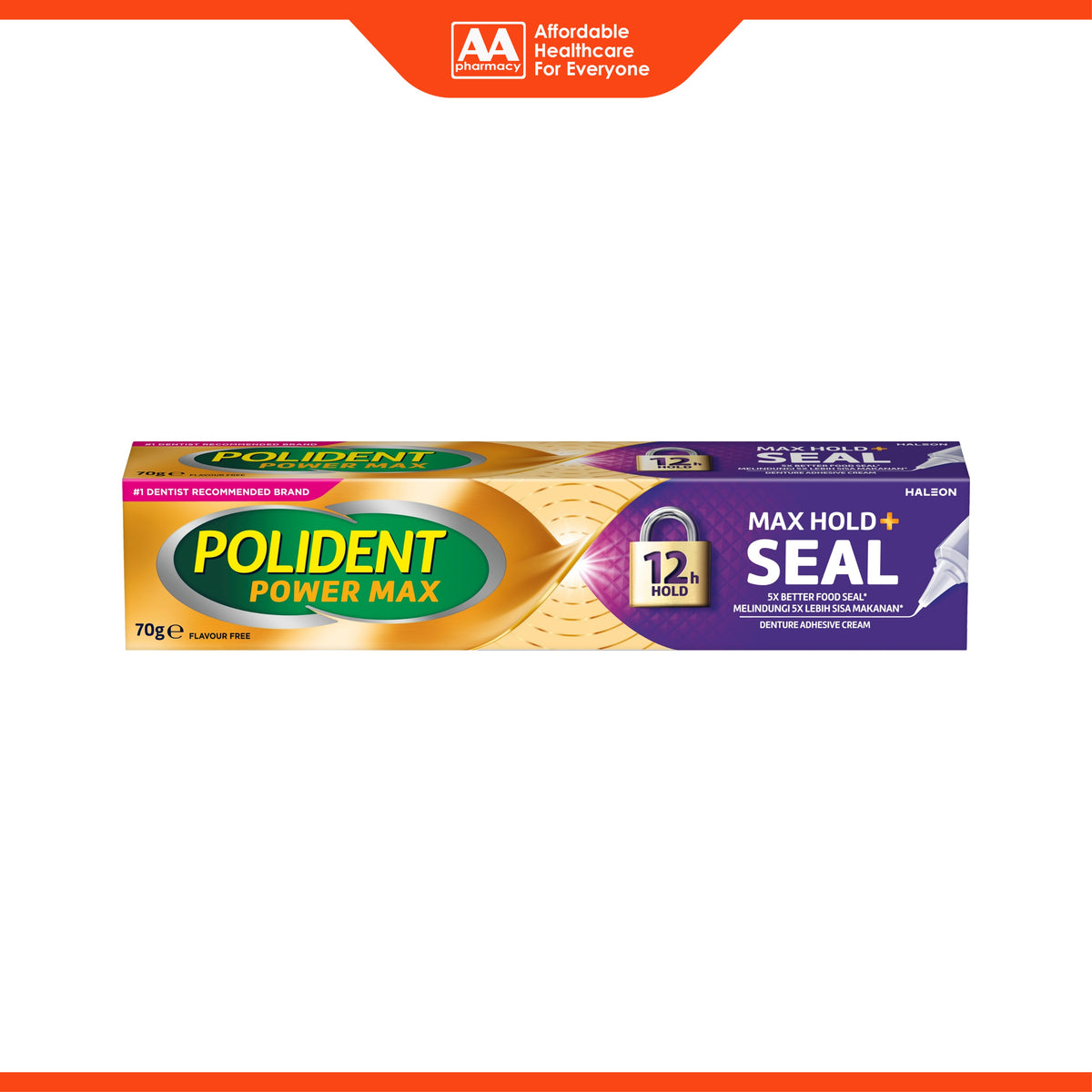 Polident Power Max Denture Adhesive Cream - Max Hold + Seal (70g) - Flavour Free