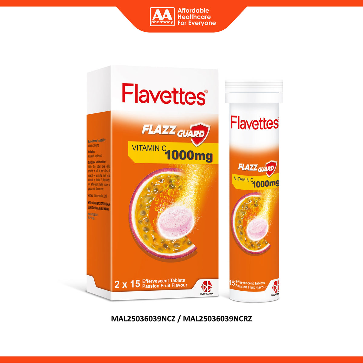 Flavettes Flazz Guard (Vitamin C 1000mg) Effervescent Tablet (2 x 15's) - Passion Fruit Flavour
