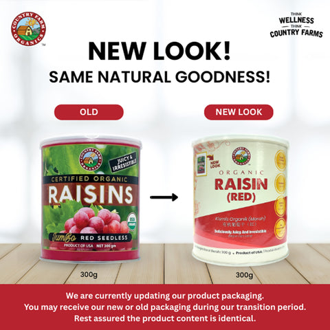 Country Farm Organic Jumbo Red and Green Raisins Twinpack 300gx2's