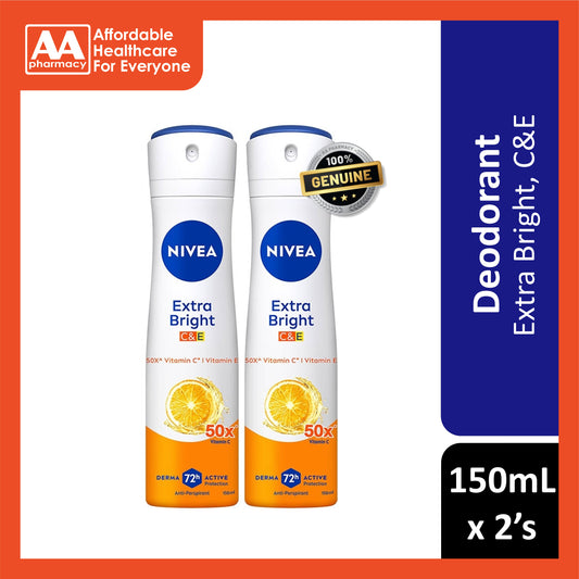 Nivea Extra Bright (C and E) 72H Anti-Perspirant Spray 150mLx2's [Twinpack]