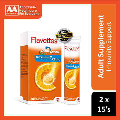Flavettes Dual Action Vitamin C + Zinc Effervescent Tablet 2x15's (Orange Flavour)