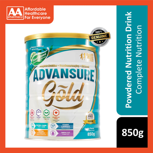 Advansure Gold Plant Based Complete Nutrition Formula Dietary Food 850g (Vanilla Flavour)