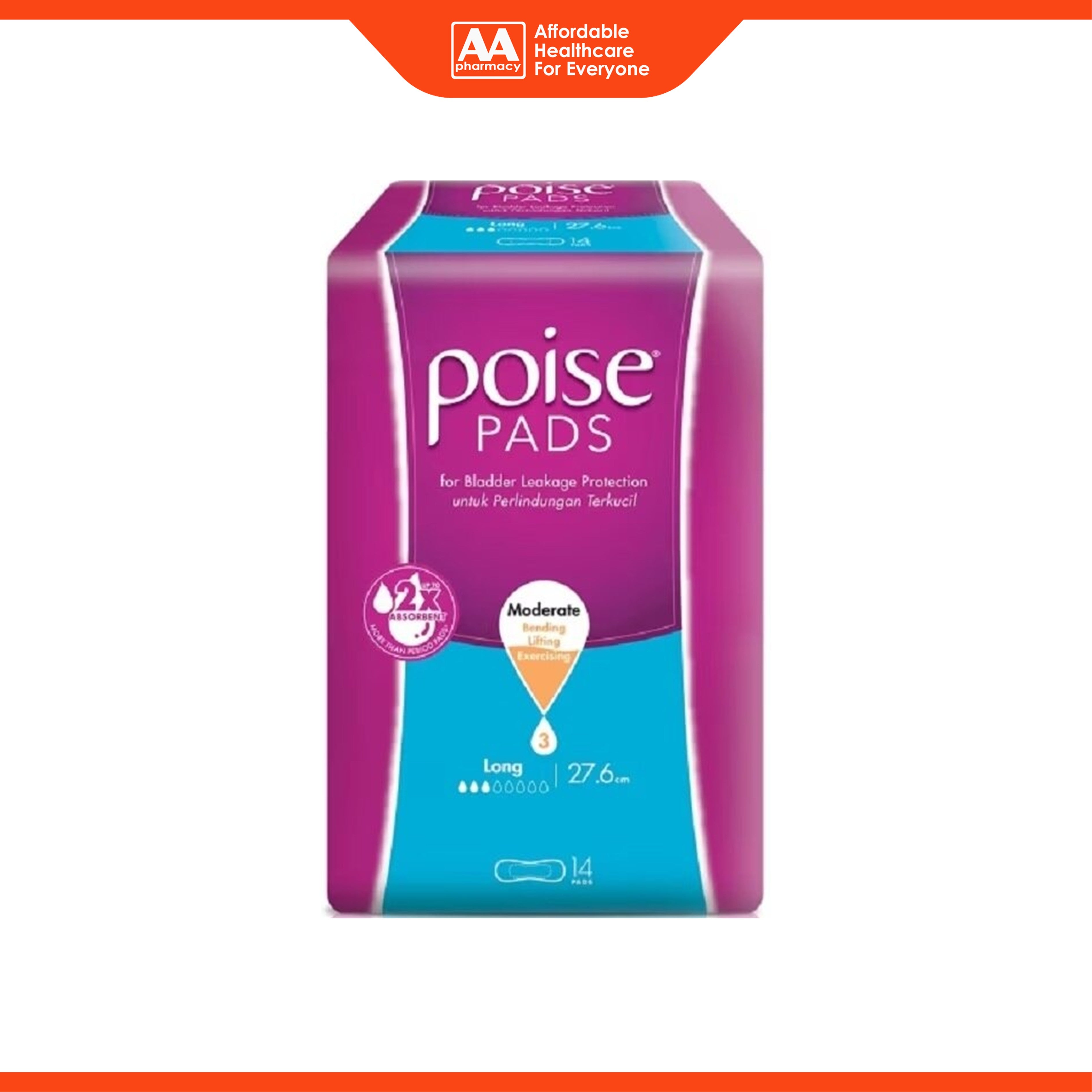 Poise Pads - Long 27.6cm, Moderate (14's)
