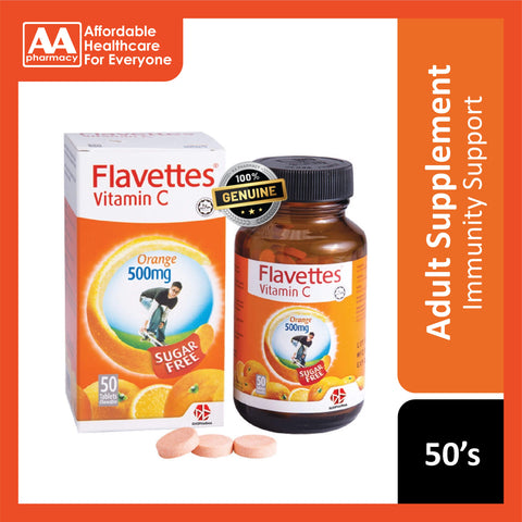 Flavettes Vitamin C 500mg Sugar Free Chewable Tablet 50's (Orange Flavour)