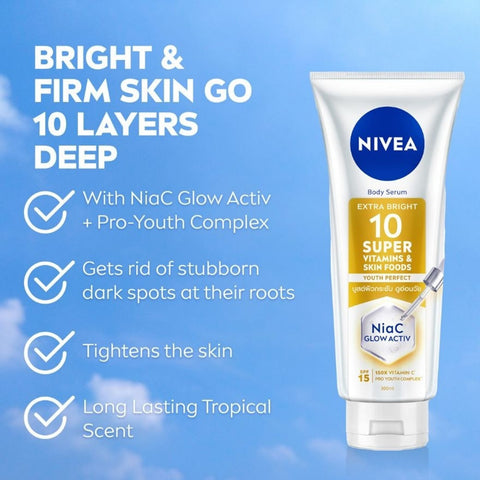 Nivea Extra Bright 10 Super Vitamins & Skin Foods Youth Perfect Body Serum 300mL