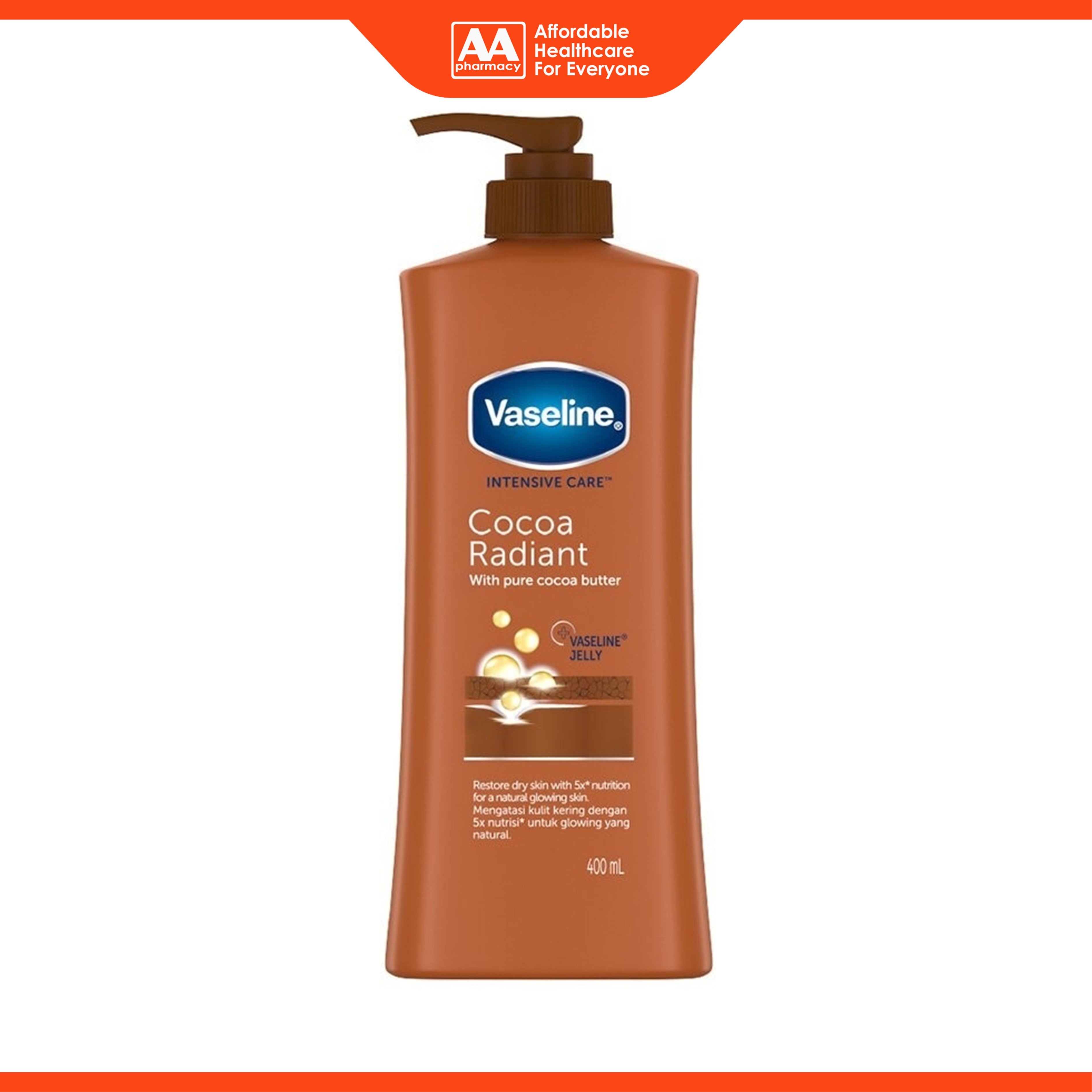 Vaseline Intensive Care Cocoa Radiant with Pure Cocoa Butter + Vaseline Jelly Body Moisturizer (400ml)