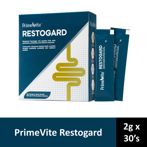 PrimeVite Restogard (Botanical Beverage Mix Passion Fruit with Prebiotics, Probiotics and Calcium Butyrate) 2gx30's