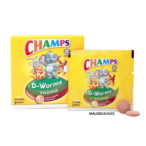 Champs D-Worms 200mg Chewable Tablet 12x2's (Chocolate Flavour)