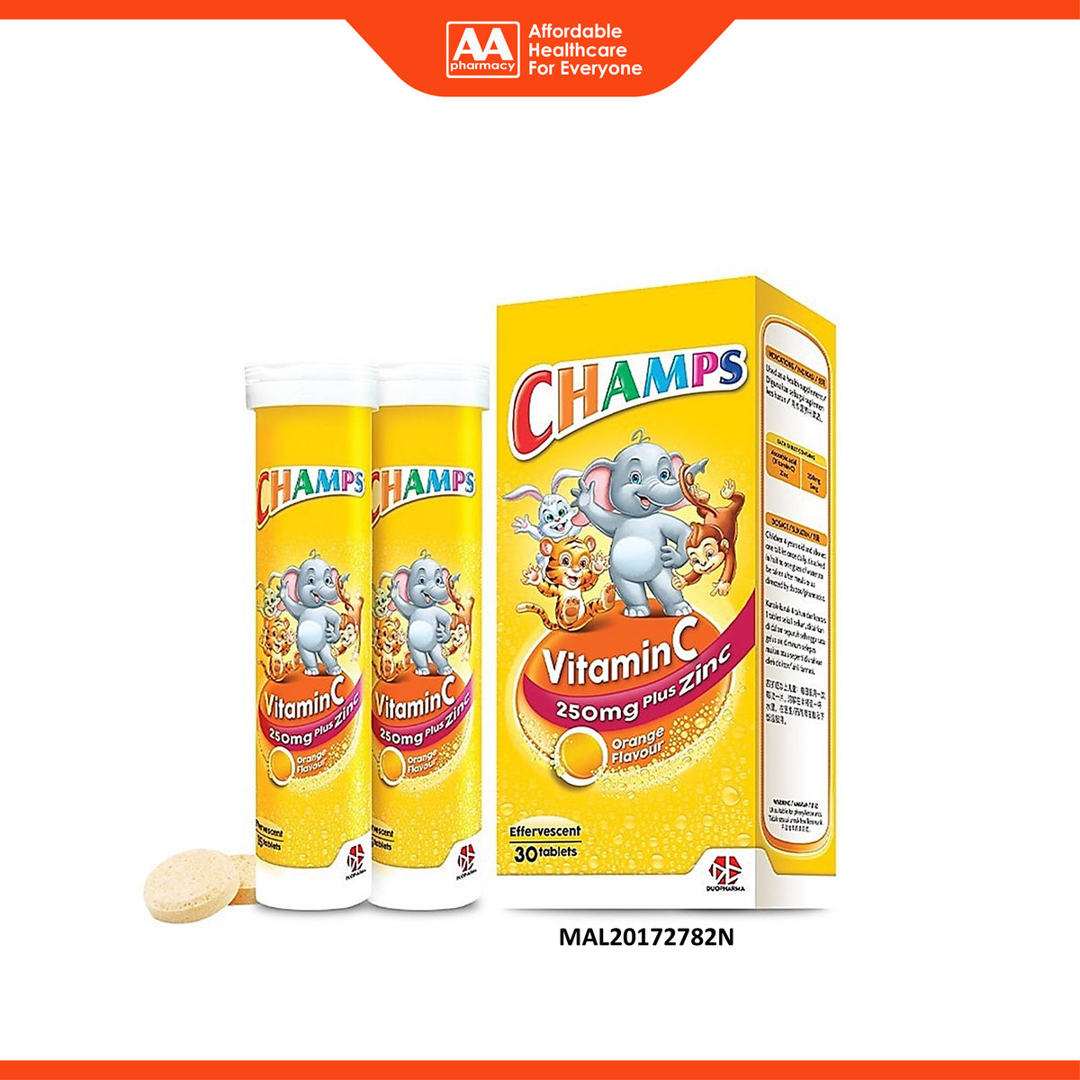 [EXP: 05/2027] Champs Vitamin C + Zinc Effervescent Tablet 2x15's (Orange Flavour)