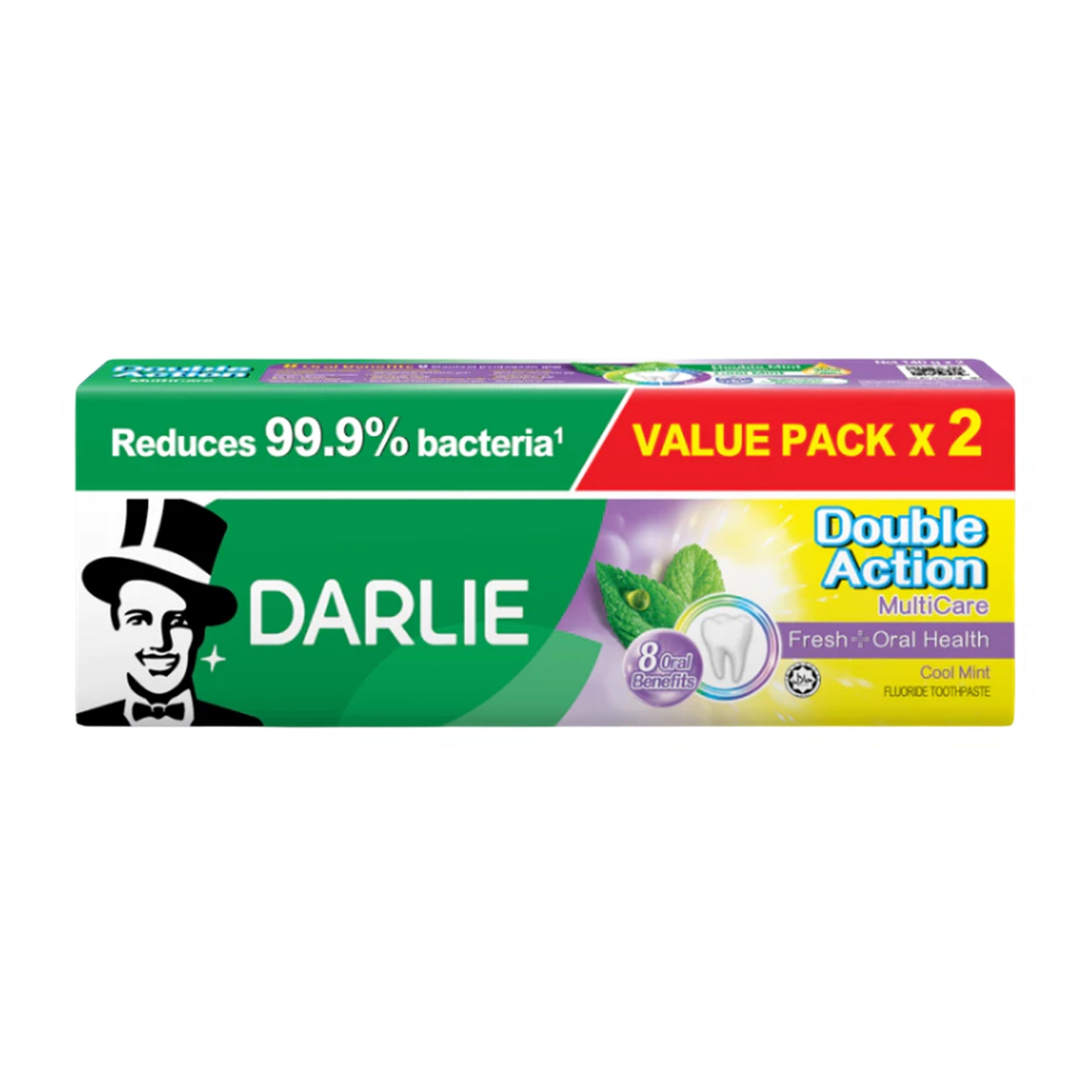 Darlie Double Action (MultiCare) Fresh + Oral Health Fluoride Toothpaste 180gx2's (Cool Mint) [Value Pack]