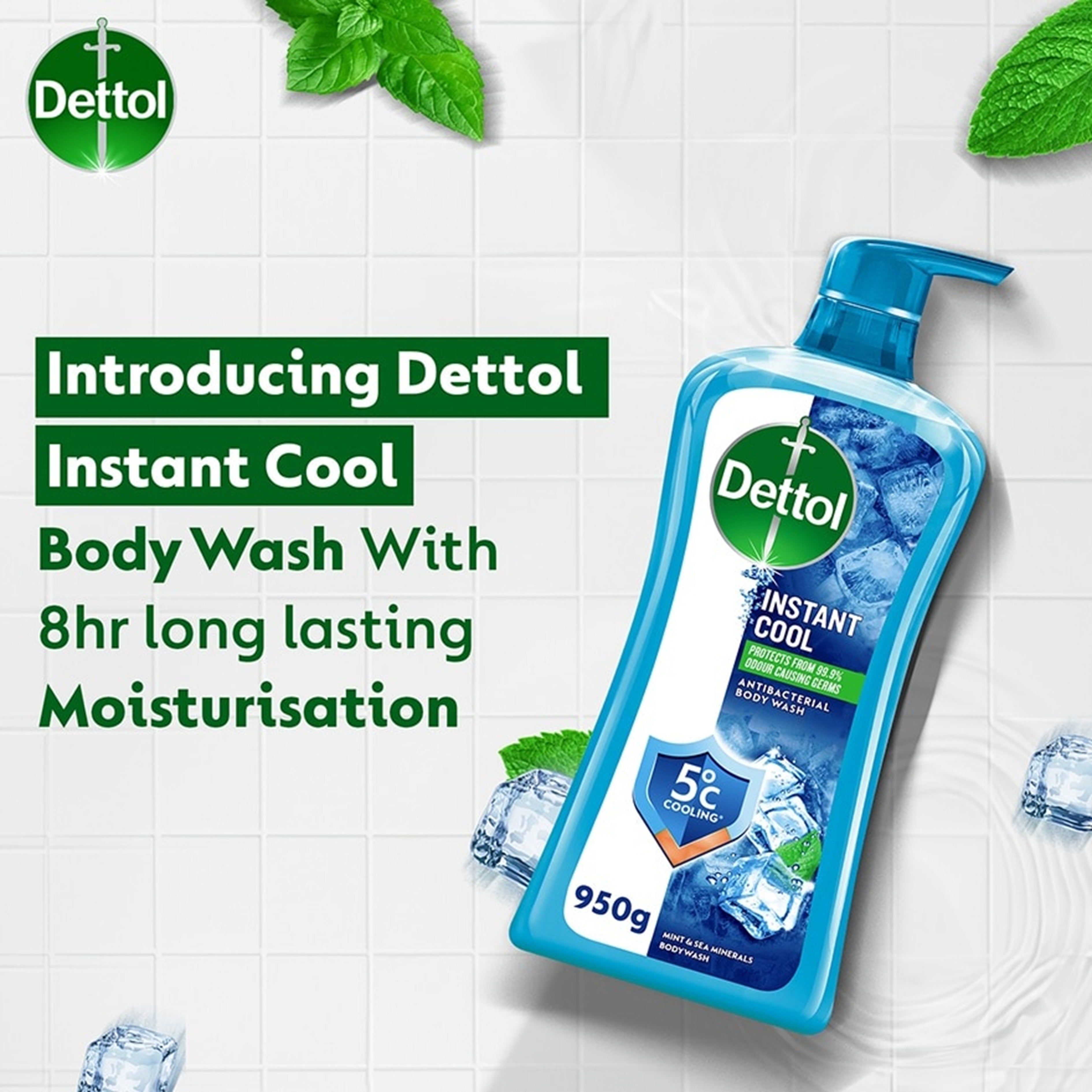 Dettol Antibacterial Body Wash (Instant Cool, with Mint and Sea Minerals) 950g