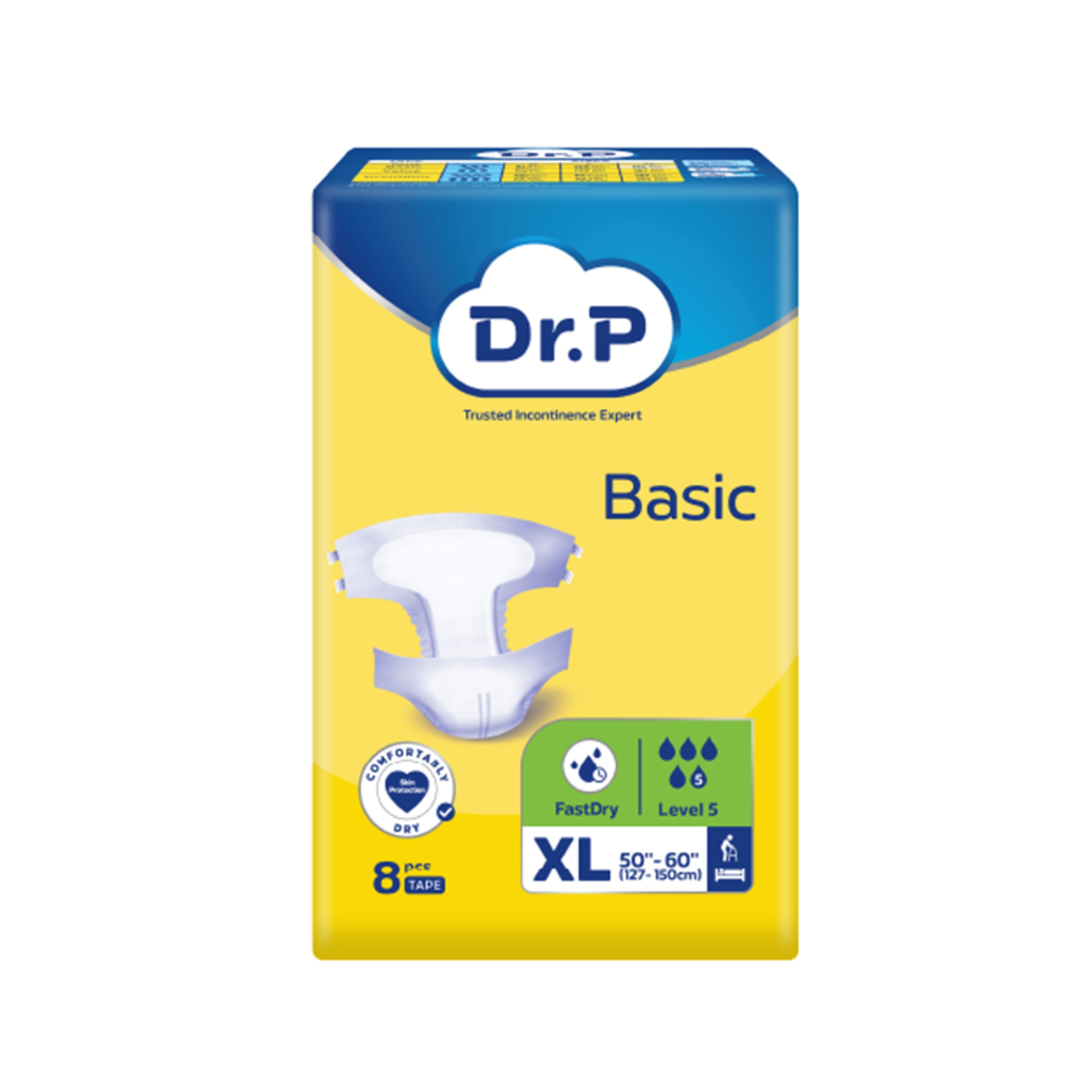 Dr. P Basic Adult Diapers Size XL 8's (127-150cm / 50-60 inches)