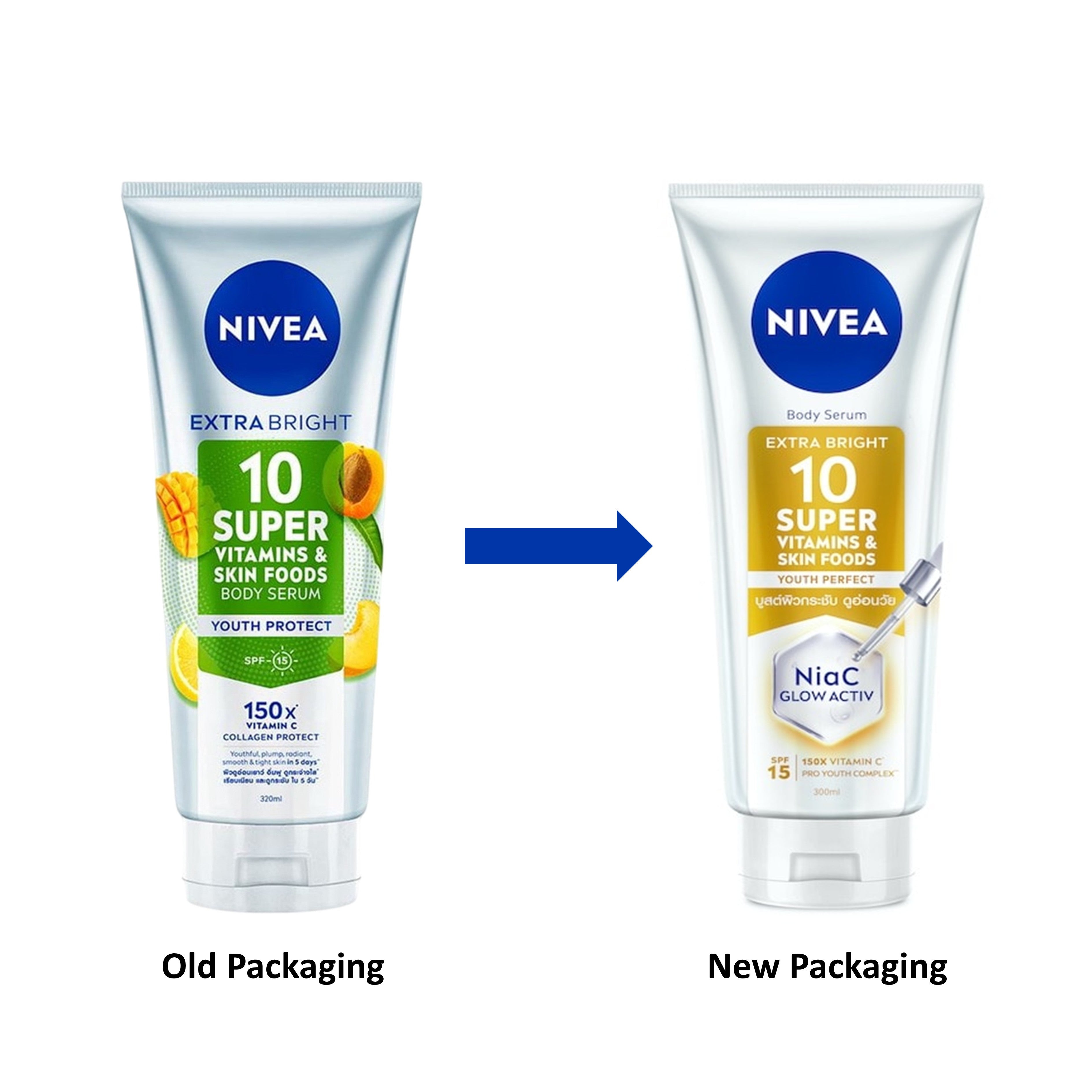 Nivea Extra Bright 10 Super Vitamins & Skin Foods Youth Perfect Body Serum 300mL
