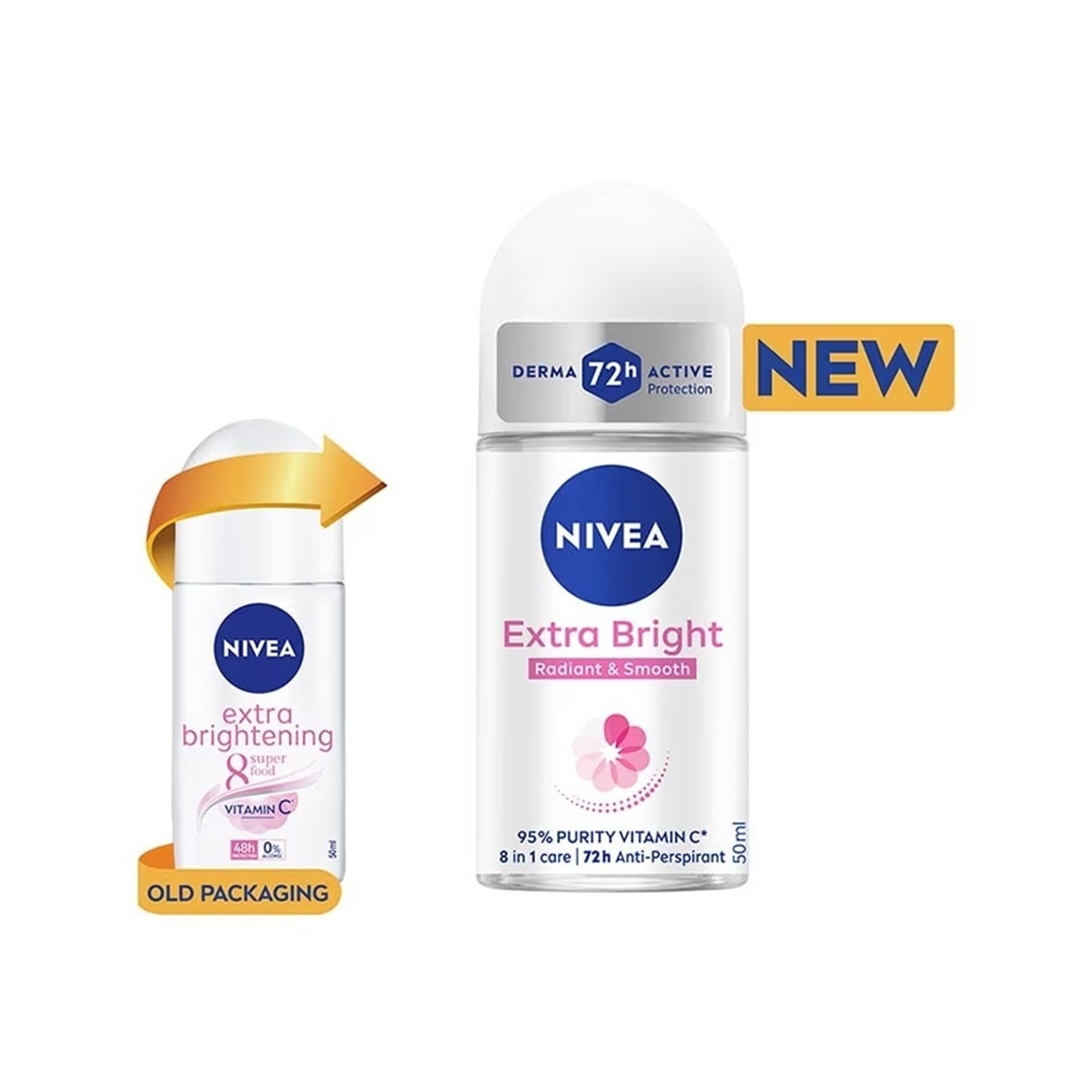 Nivea Extra Bright (Radiant and Smooth) 72H Anti-Perspirant Roll On 50mLx2's [Twinpack]