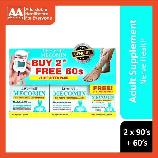 Live-Well Mecomin (Mecobalamin 500mcg) Tablet 2x90's+60's [Value Pack]