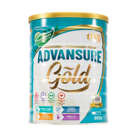 Advansure Gold Plant Based Complete Nutrition Formula Dietary Food 850g (Vanilla Flavour)