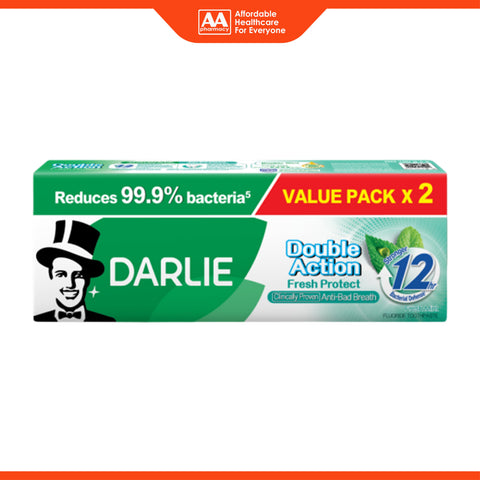Darlie Double Action (Fresh Protect) Anti-Bad Breath Fluoride Toothpaste 180gx2's (Fresh Mint) [Value Pack]