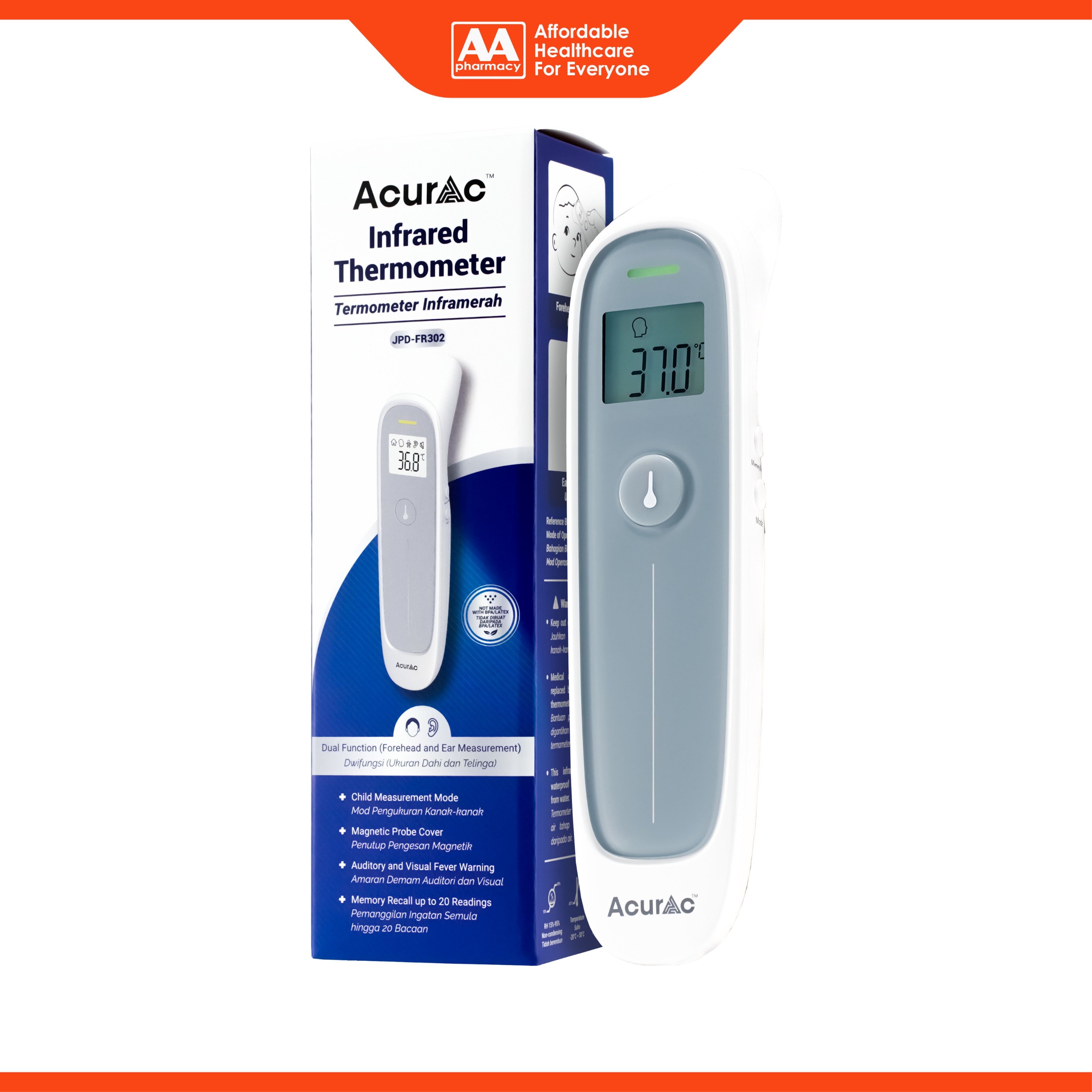 Acurac Dual Function Infrared Thermometer (Model: JPD-FR302) [2 Years Warranty]