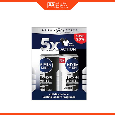 Nivea Men Black and White Invisible Original 72H Anti-Perspirant Roll On 50mLx2's [Twinpack]
