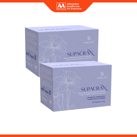 Finelife SupaCran (Botanical Beverage Mix Apple with Cranberry Extract, Probiotic Cultures and D-Mannose) Sachet 2x30's