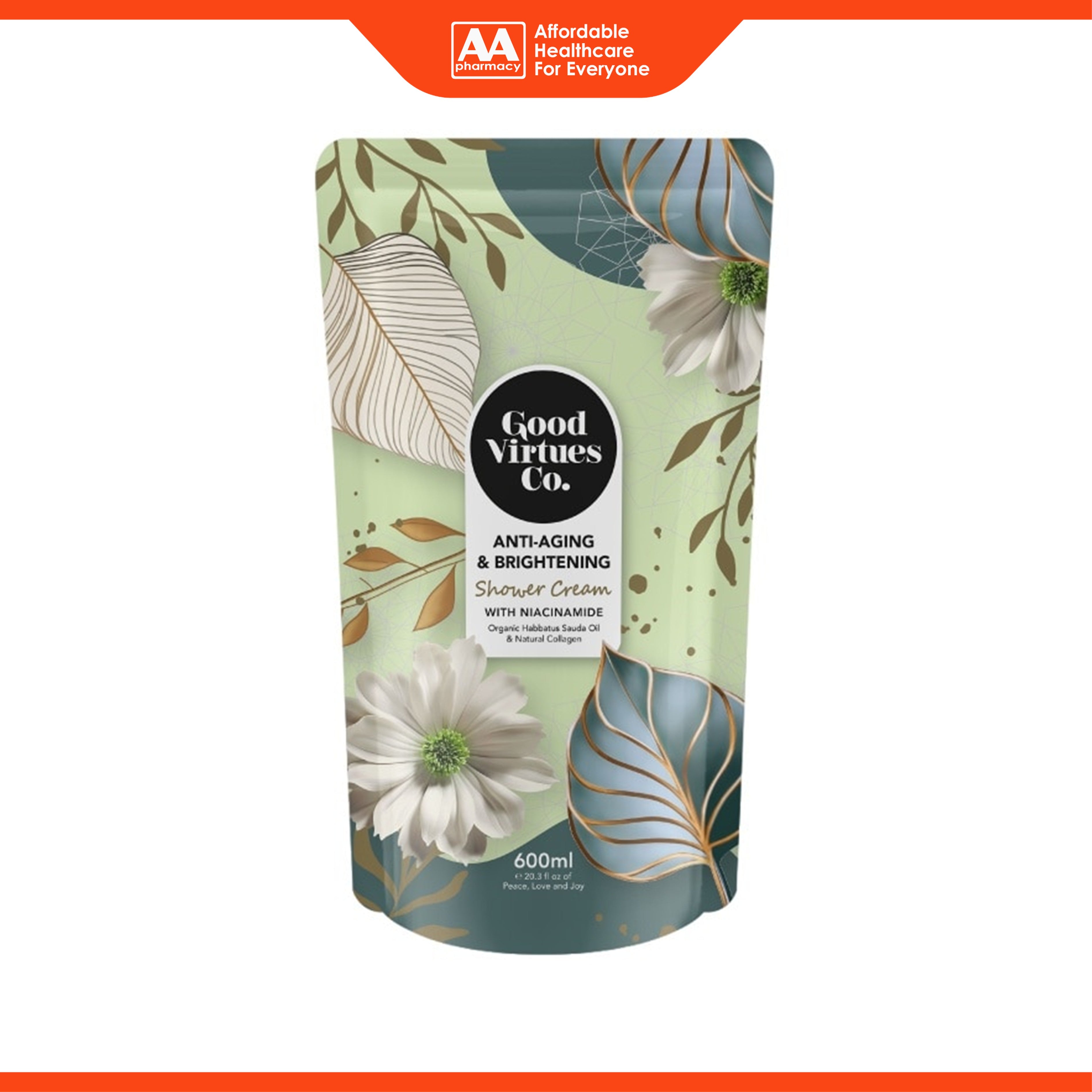 Good Virtues Co. Shower Cream Refill Pack - Anti-Aging and Brightening with Niacinamide (600ml)
