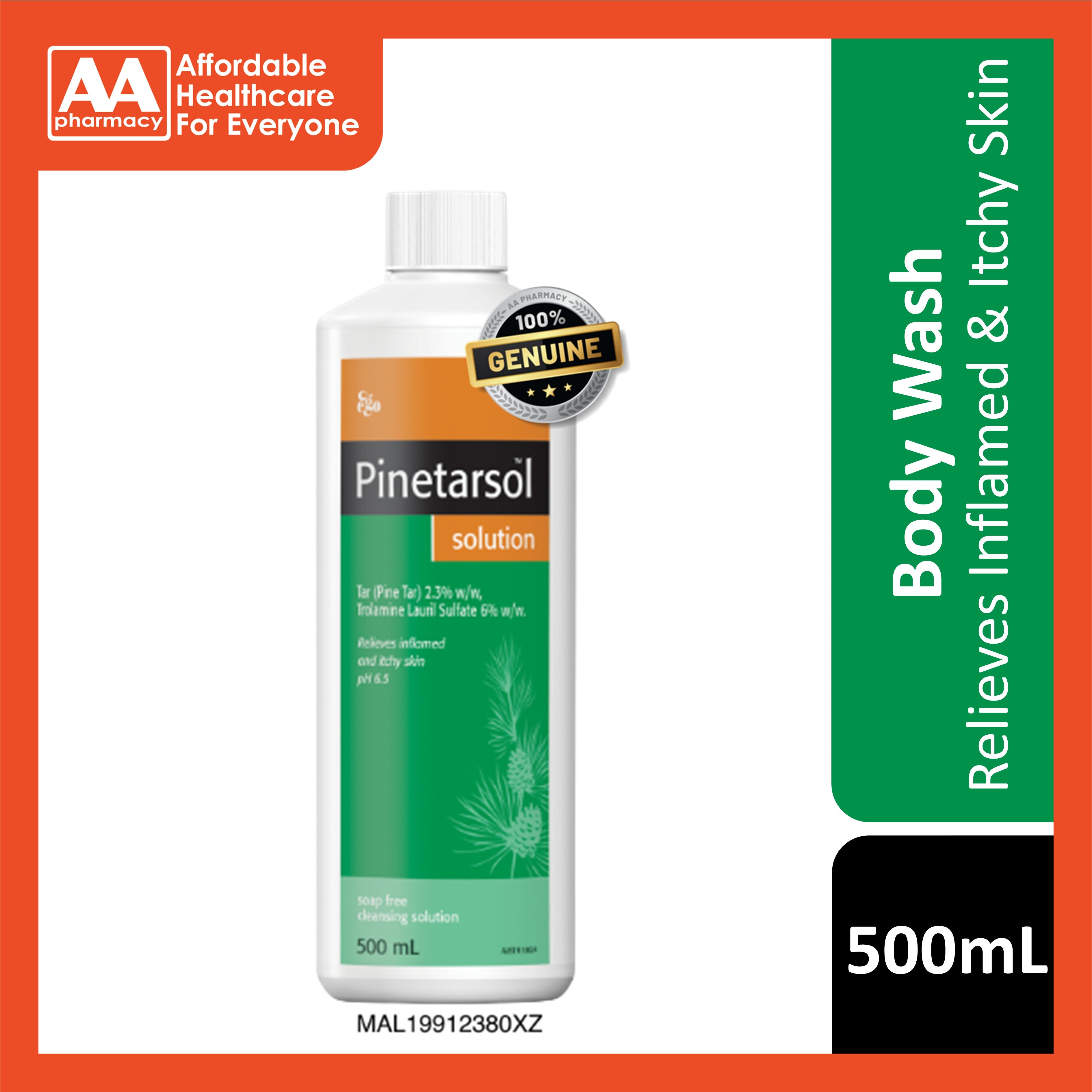 Pinetarsol Tar (Pine Tar) 2.3% + Trolamine Lauril Sulfate 6% Cleansing Solution 500mL