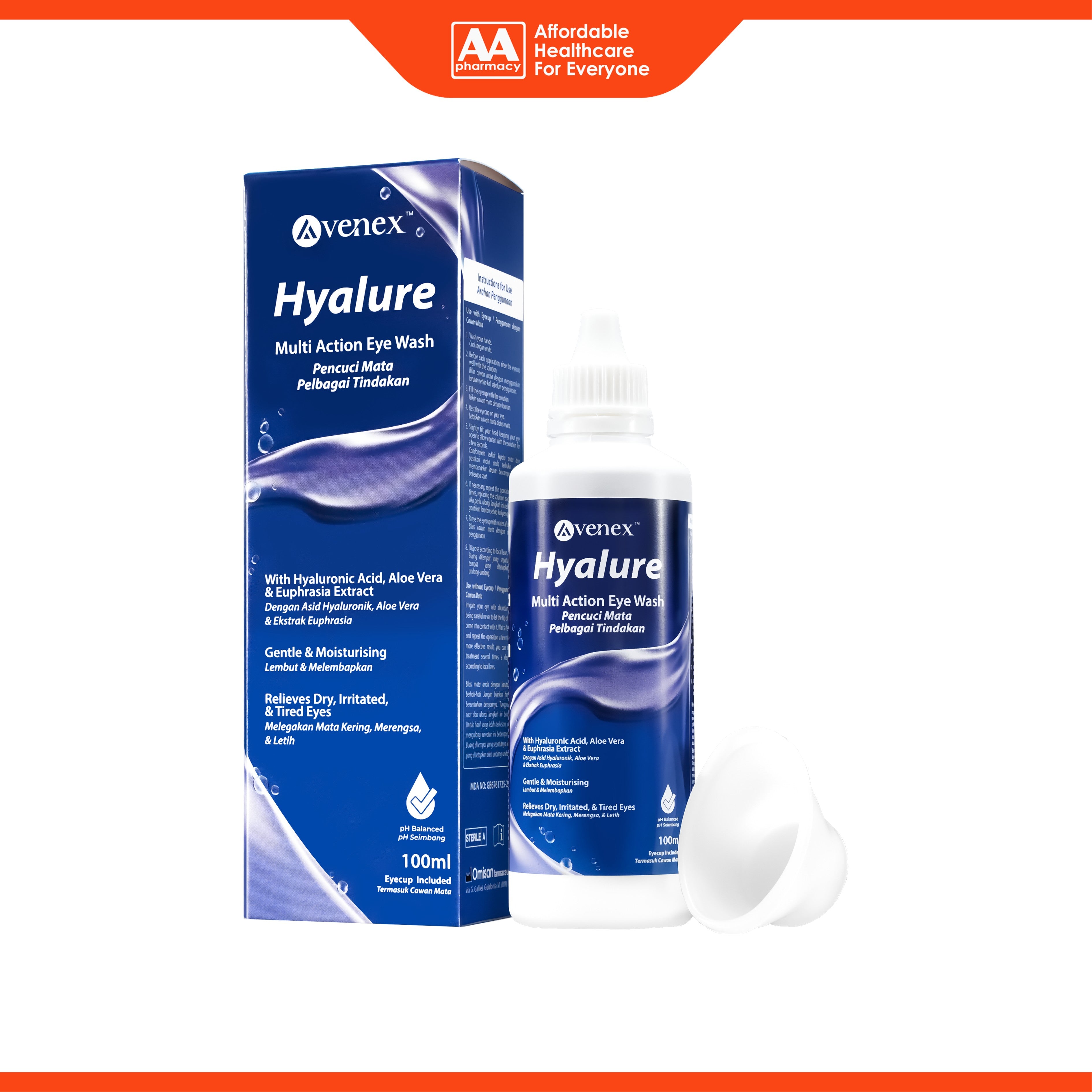 Avenex Hyalure Multi Action Eye Wash 100mL