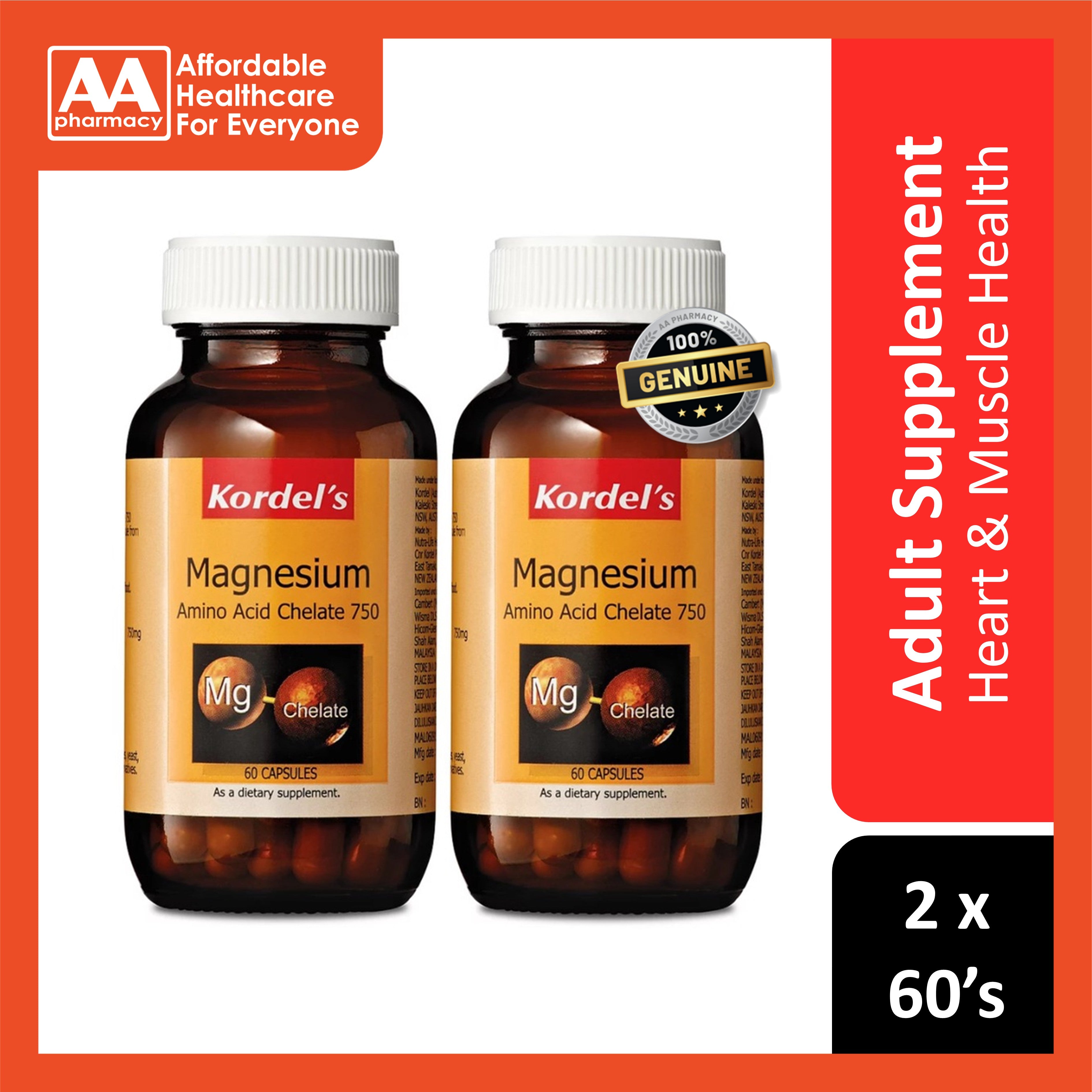 Kordel's Magnesium Amino Acid Chelate 750 Capsule 2x60's