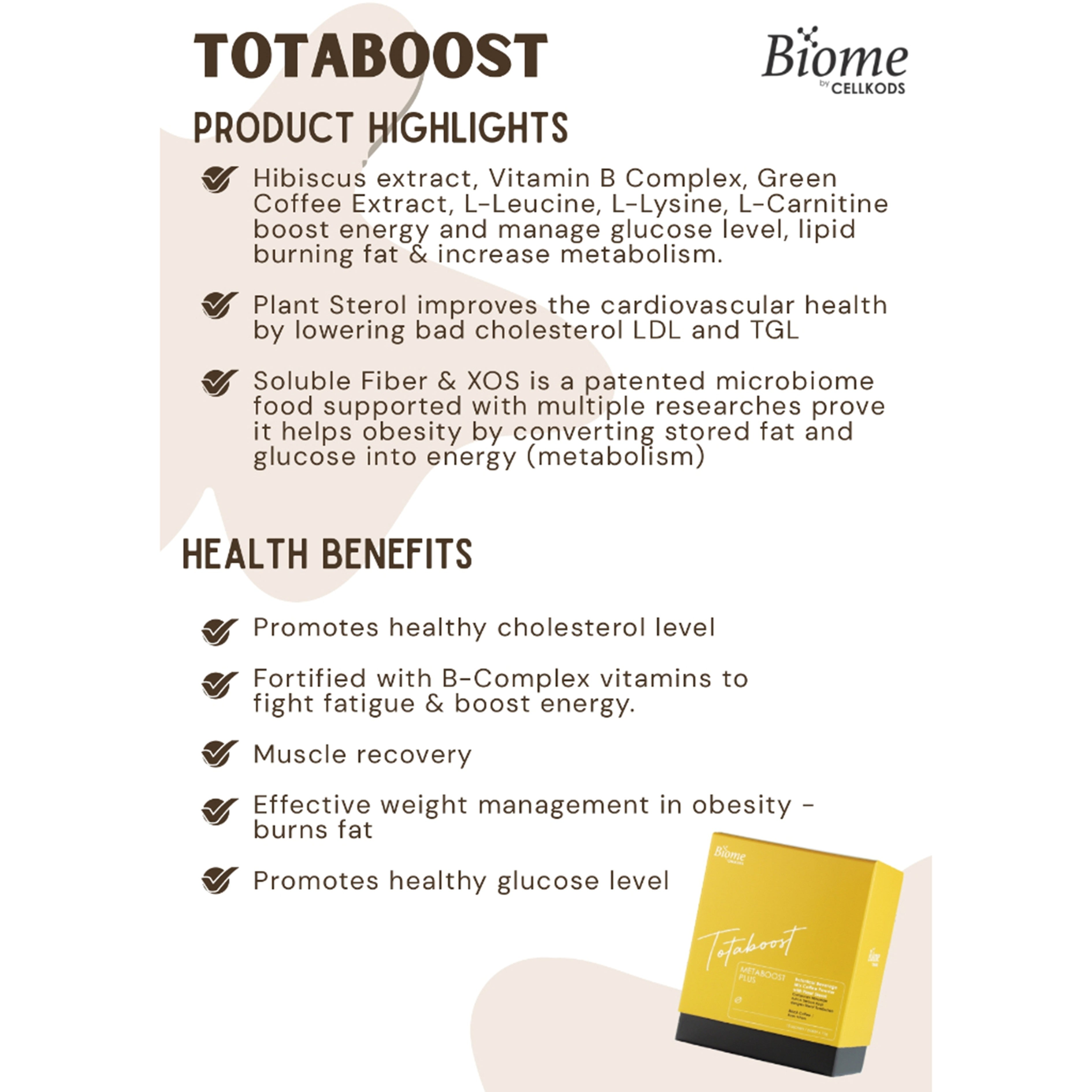Biome Totaboost Metaboost Plus (Botanical Beverage Mix Coffee Powder with Plant Sterol) Sachet 15gx15's (Black Coffee Flavour)