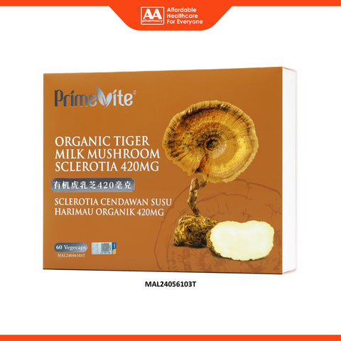 PrimeVite Organic Tiger Milk Mushroom Sclerotia 420mg Vegecapsule 6x10's