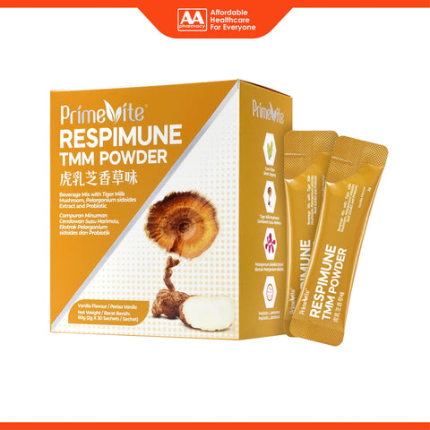 PrimeVite RespiMune TMM Powder (Beverage Mix with Tiger Milk Mushroom, Pelargonium Sidoides Extract & Probiotic) 2gx30's