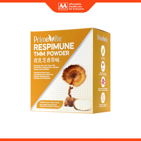 PrimeVite RespiMune TMM Powder (Beverage Mix with Tiger Milk Mushroom, Pelargonium Sidoides Extract & Probiotic) 2gx30's