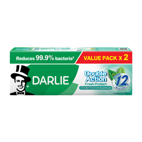 Darlie Double Action (Fresh Protect) Anti-Bad Breath Fluoride Toothpaste 180gx2's (Fresh Mint) [Value Pack]