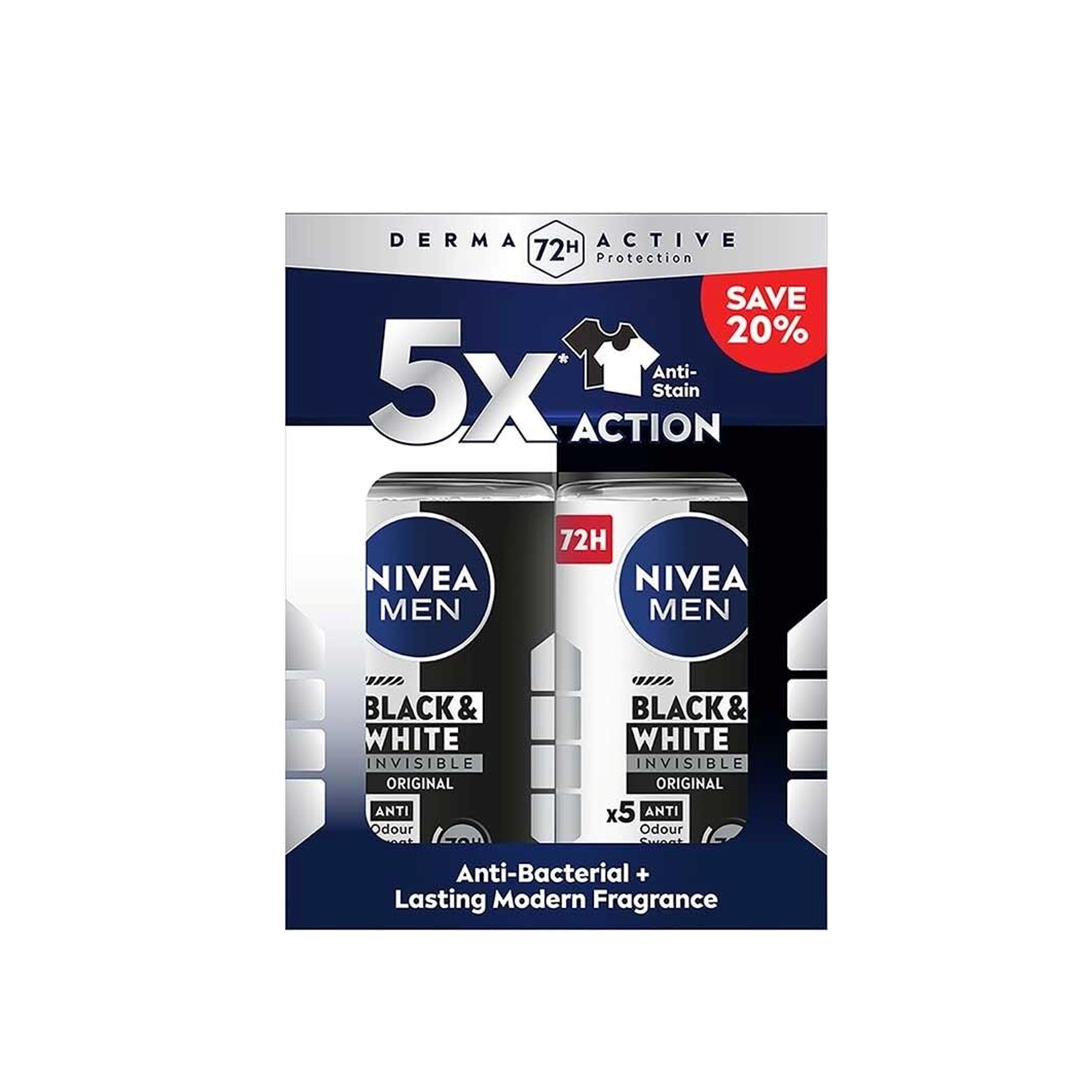 Nivea Men Black and White Invisible Original 72H Anti-Perspirant Roll On 50mLx2's [Twinpack]