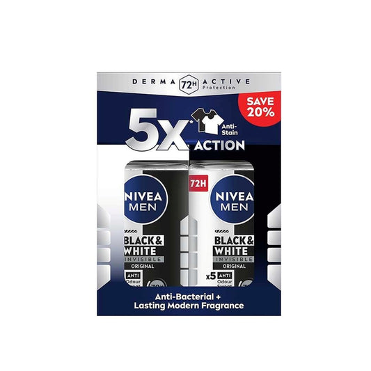Nivea Men Black and White Invisible Original 72H Anti-Perspirant Roll On 50mLx2's [Twinpack]