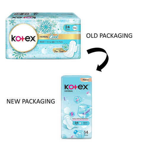 Kotex Pads (Herbal Cool, Maxi Wing, 24cm) 14's [Day Use]
