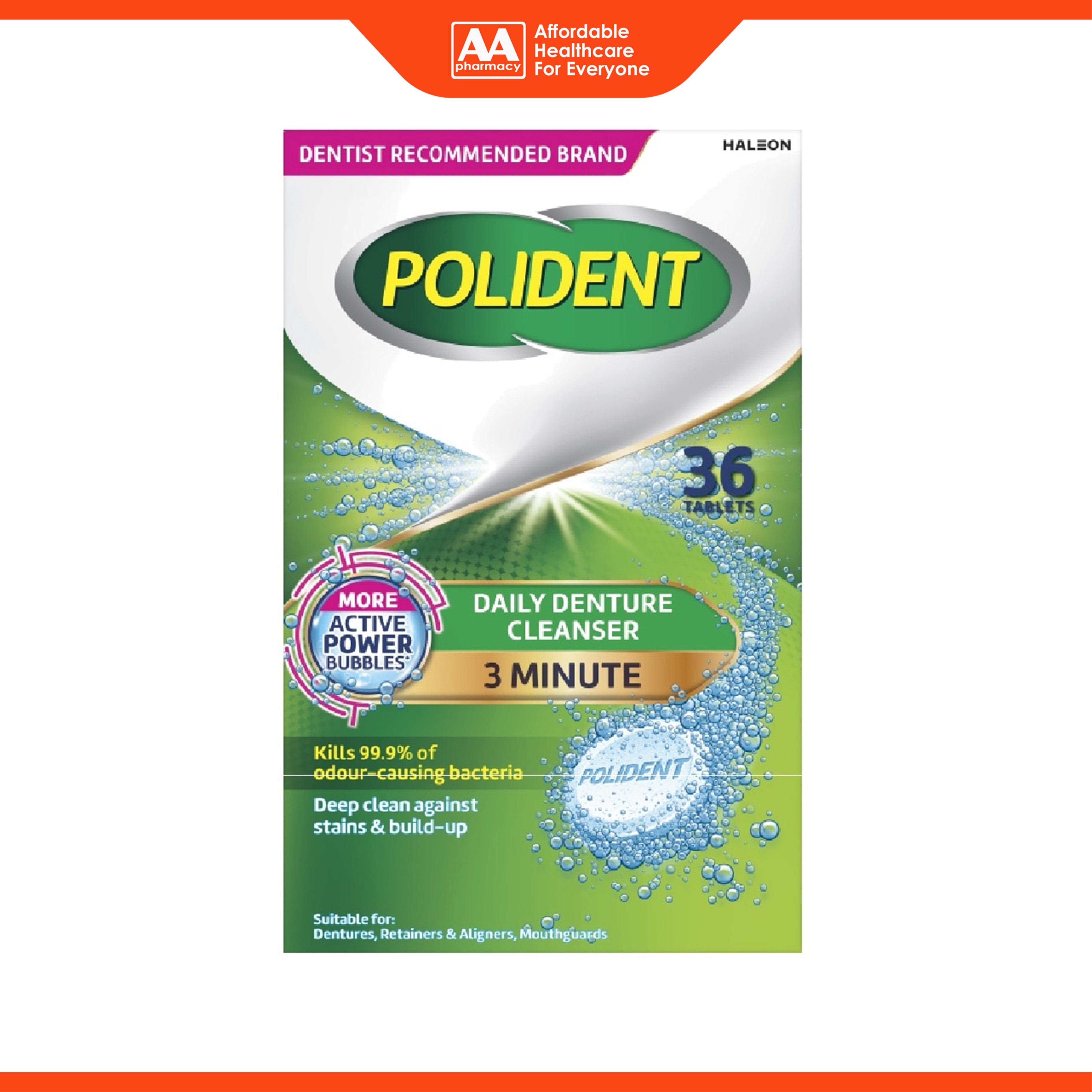 Polident Daily Denture Cleanser Tablet - 3 Minute (36's)