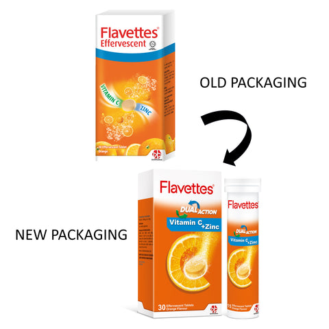 Flavettes Dual Action Vitamin C + Zinc Effervescent Tablet 2x15's (Orange Flavour)
