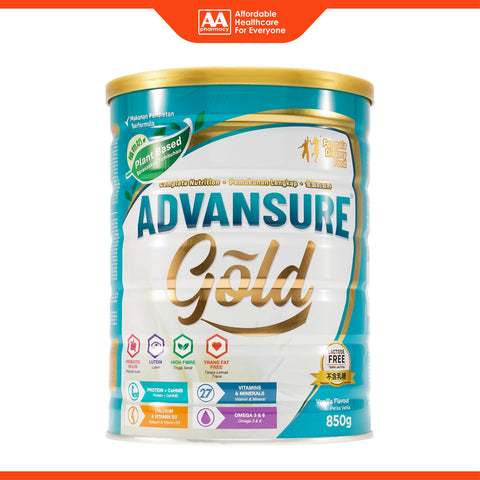 Advansure Gold Plant Based Complete Nutrition Formula Dietary Food 850g (Vanilla Flavour)