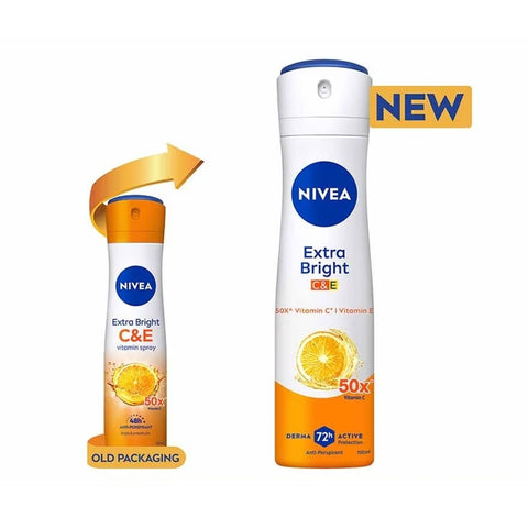 Nivea Extra Bright (C and E) 72H Anti-Perspirant Spray 150mLx2's [Twinpack]