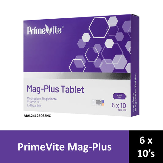 PrimeVite Mag-Plus (Magnesium, Vitamin B6 and L-Theanine) Tablet 6x10's