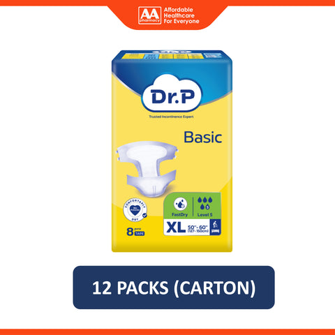 Dr. P Basic Adult Diapers Size XL 8's (127-150cm / 50-60 inches) [12 Packs/Carton]