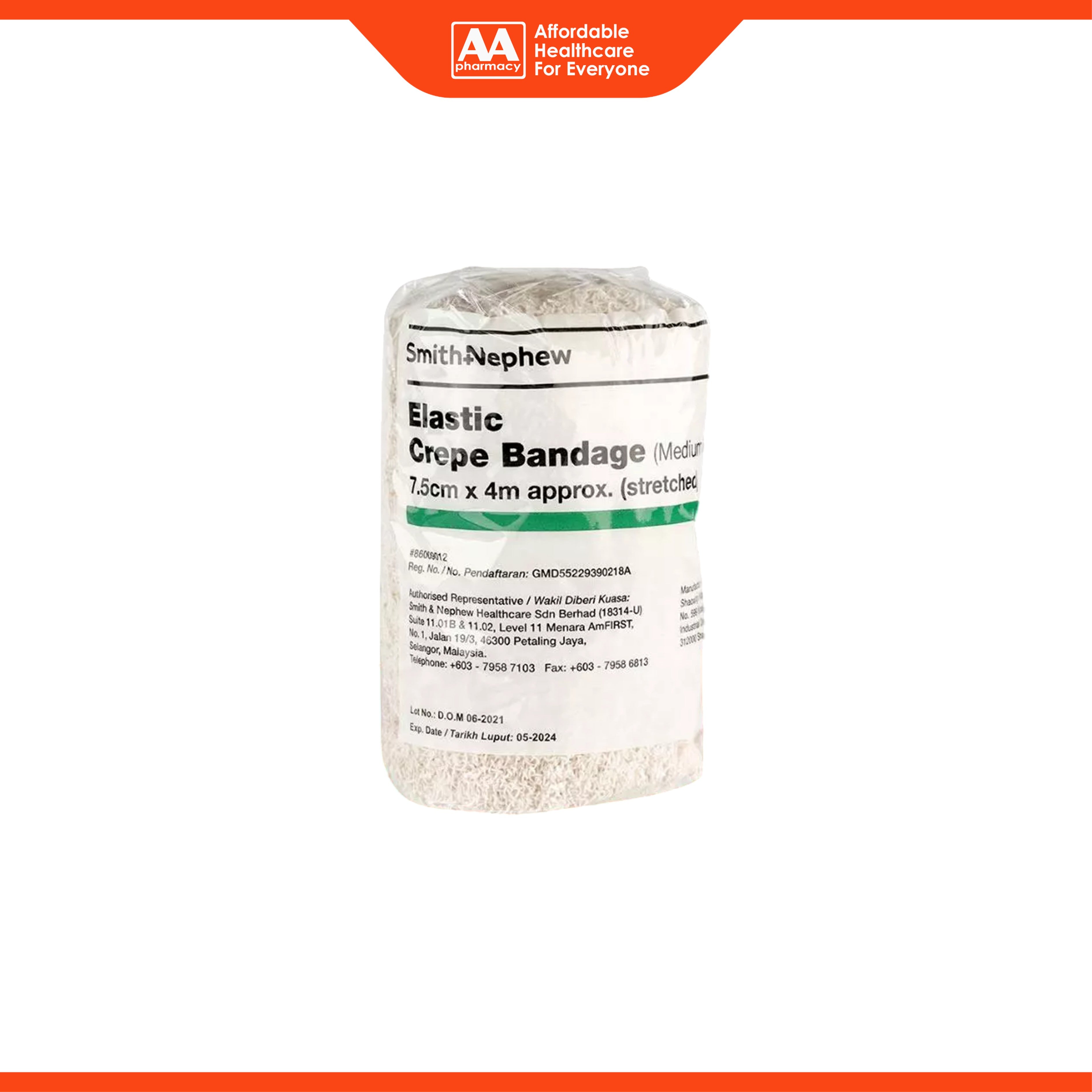 Smith and Nephew Elastic Crepe Bandage (Medium Weight) 7.5cmx4m (Stretched) 1's