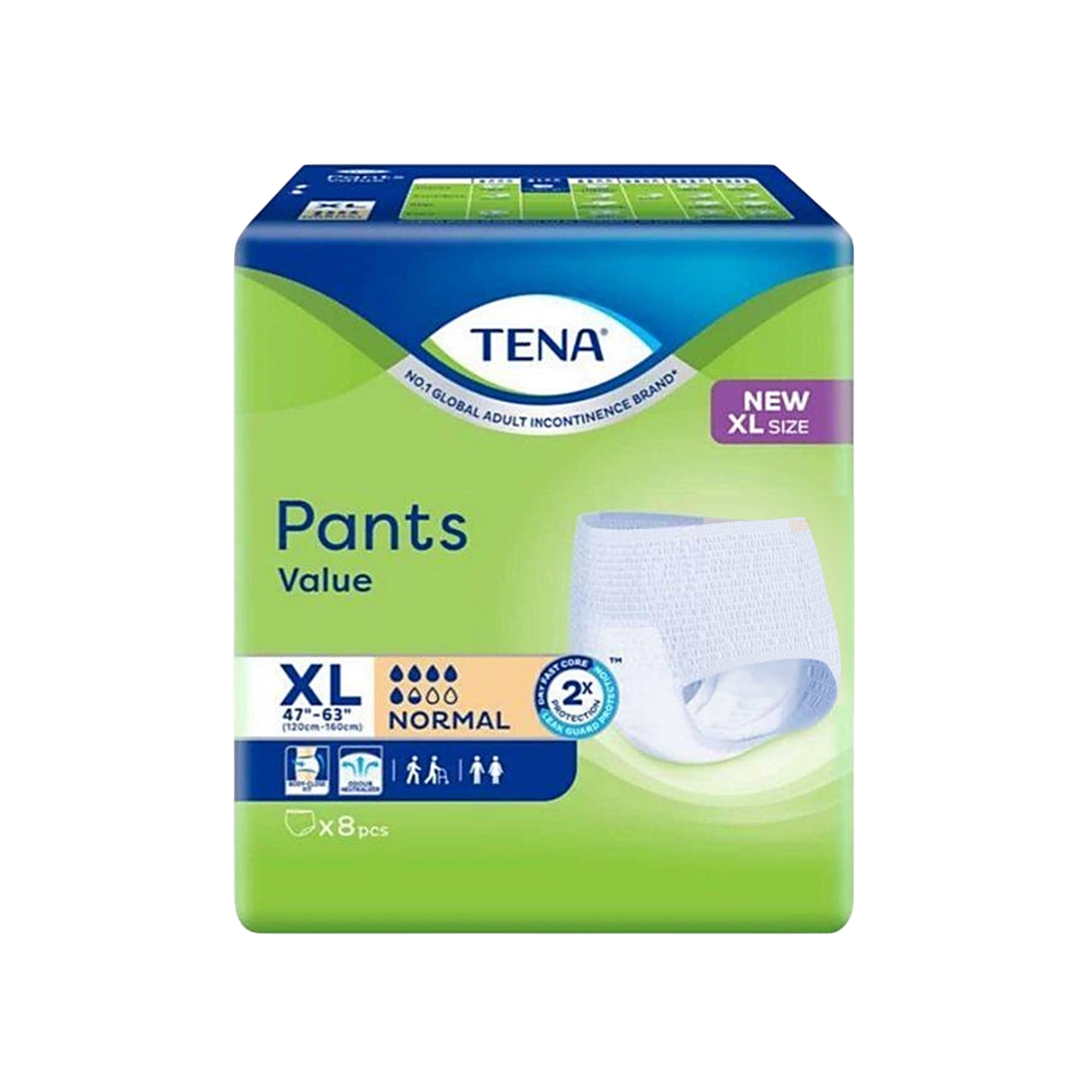 Tena Value Adult Pants Size XL 8's (120-160cm / 47–63 inches)