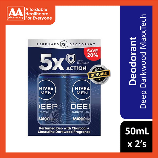 Nivea Men Deep Darkwood MaxxTech 72H Anti-Perspirant Roll On 50mLx2's [Twinpack]